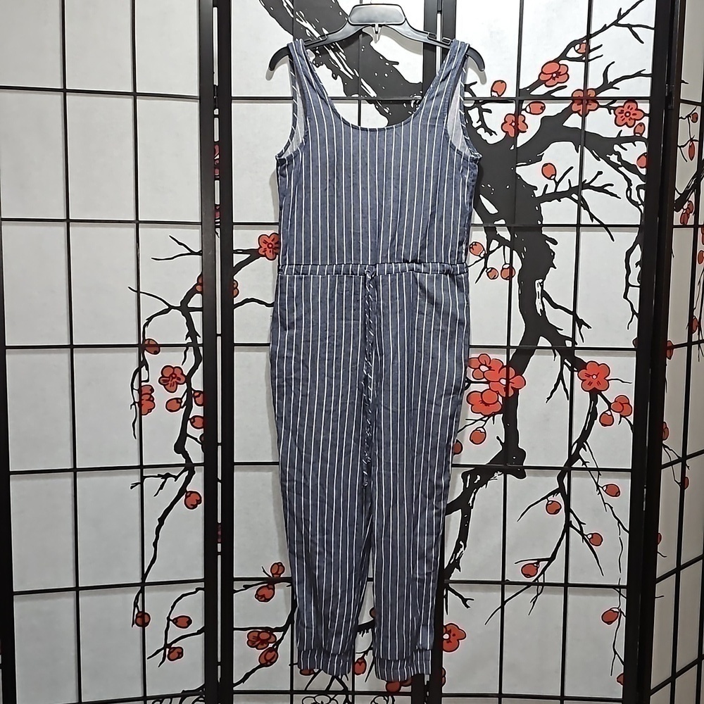 Drew Pinstripe Blue‎ & White Drawstring Jumpsuit Size Medium